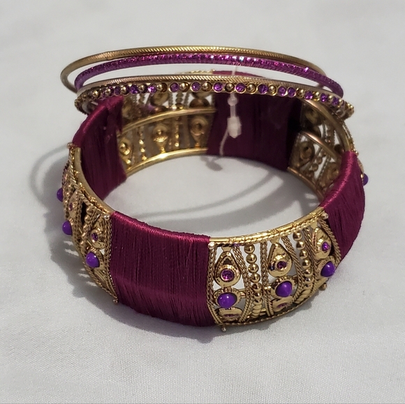 Set of 5 Purple and Gold Bangle Bracelets New Without Tags - Picture 2 of 8